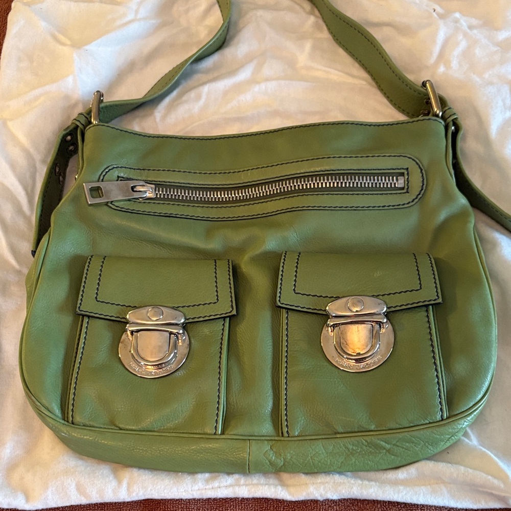 Neiman Marcus Marc Jacobs Green Shoulder Bag with Silver Accents now